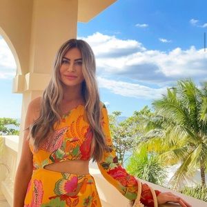 FARM Rio x Anthropologie One Shoulder Yellow Floral Tropical